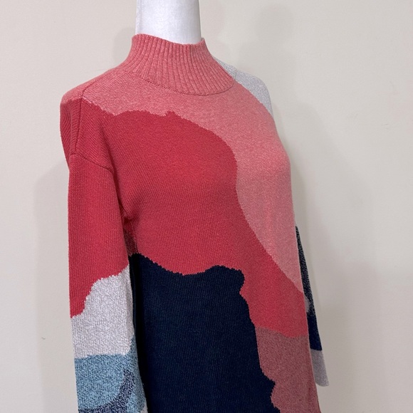 NEW NIC + ZOE Fall Color Blocks Mock Neck Long Sleeve Pullover Sweater Top S/M - Picture 6 of 16